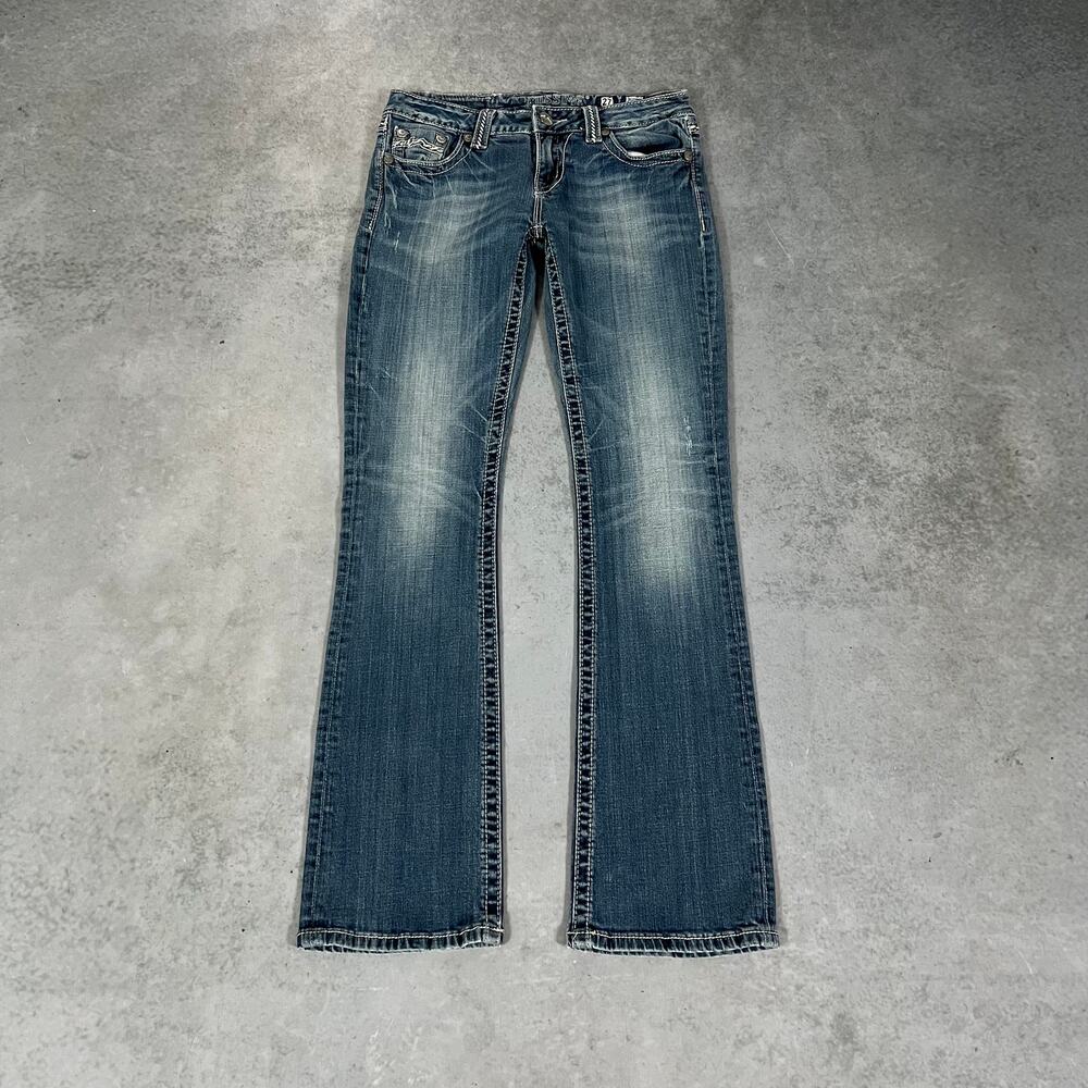 Miss Me Bootcut Jeans Rhinestone Studded Pocket Blue Womens - Size: 27